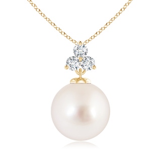 10mm AAAA South Sea Pearl Pendant with Trio Diamonds in Yellow Gold