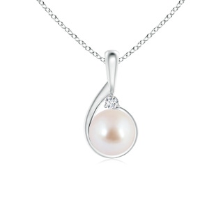 8mm AAA Japanese Akoya Pearl Loop Pendant with Diamond in White Gold