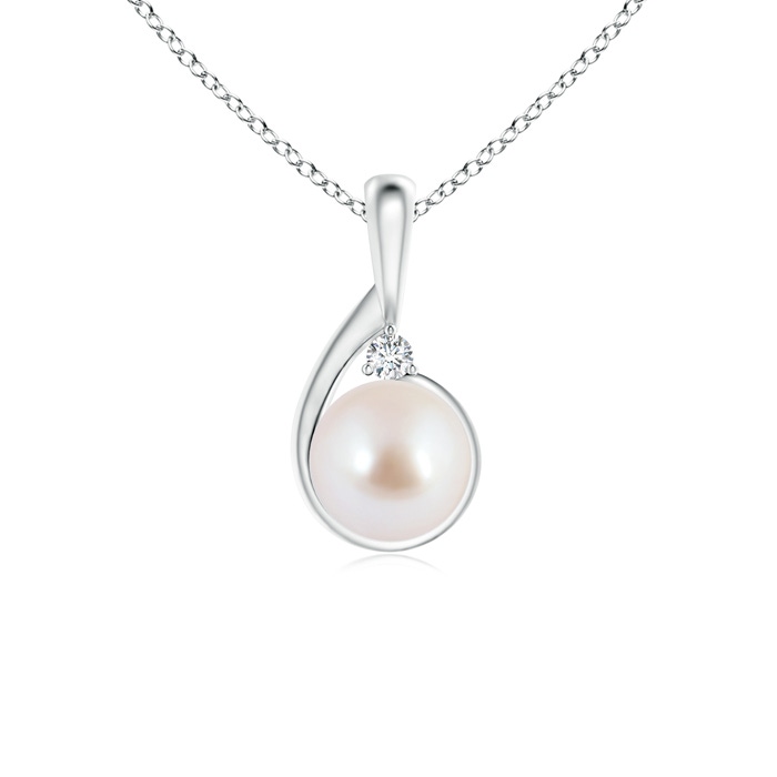 8mm AAA Japanese Akoya Pearl Loop Pendant with Diamond in White Gold 