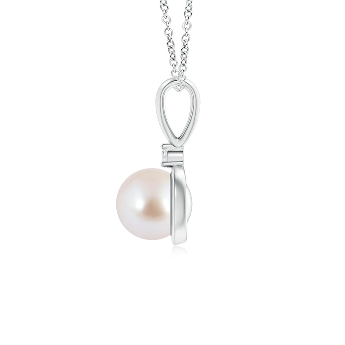 8mm AAA Japanese Akoya Pearl Loop Pendant with Diamond in White Gold Product Image
