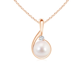 8mm AAAA Japanese Akoya Pearl Loop Pendant with Diamond in Rose Gold