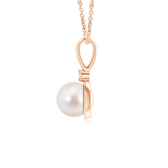 8mm AAAA Japanese Akoya Pearl Loop Pendant with Diamond in Rose Gold Product Image