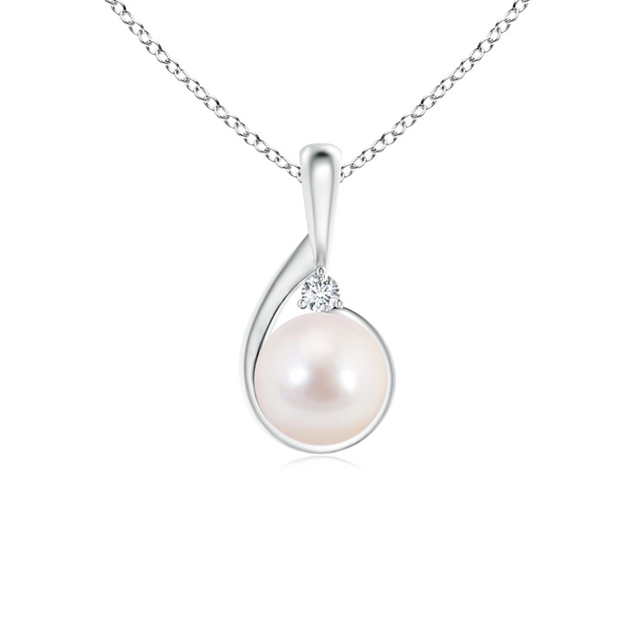 8mm AAAA Japanese Akoya Pearl Loop Pendant with Diamond in S999 Silver