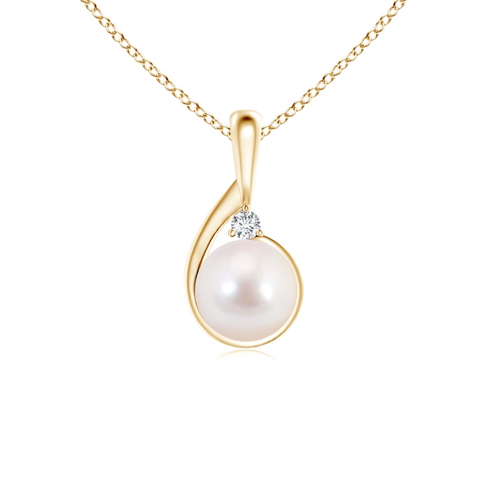 8mm AAAA Japanese Akoya Pearl Loop Pendant with Diamond in Yellow Gold 