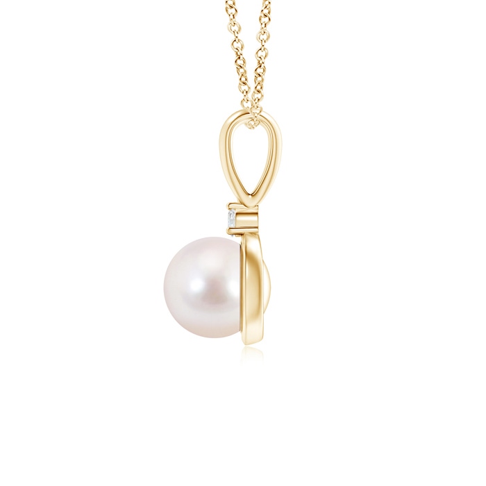 8mm AAAA Japanese Akoya Pearl Loop Pendant with Diamond in Yellow Gold product image