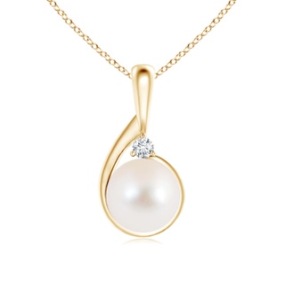 10mm AAA Freshwater Cultured Pearl Loop Pendant with Diamond in Yellow Gold