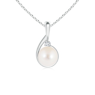 8mm AAA Freshwater Cultured Pearl Loop Pendant with Diamond in White Gold