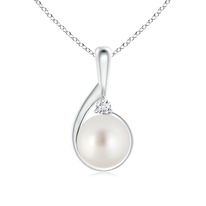 10mm AAA South Sea Pearl Loop Pendant with Diamond in White Gold 
