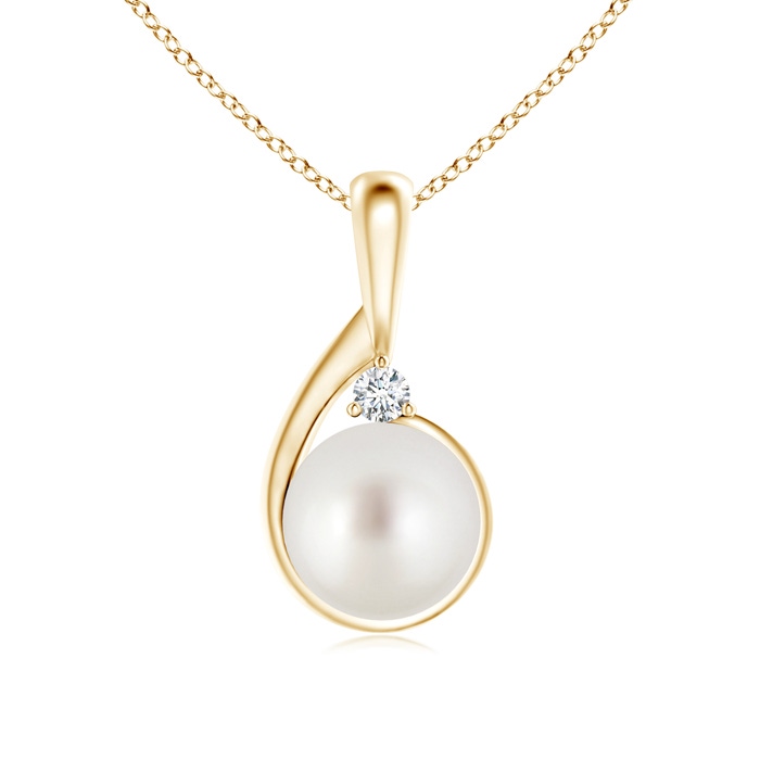 10mm AAA South Sea Pearl Loop Pendant with Diamond in Yellow Gold 