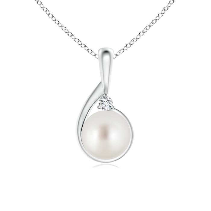 9mm AAA South Sea Pearl Loop Pendant with Diamond in White Gold