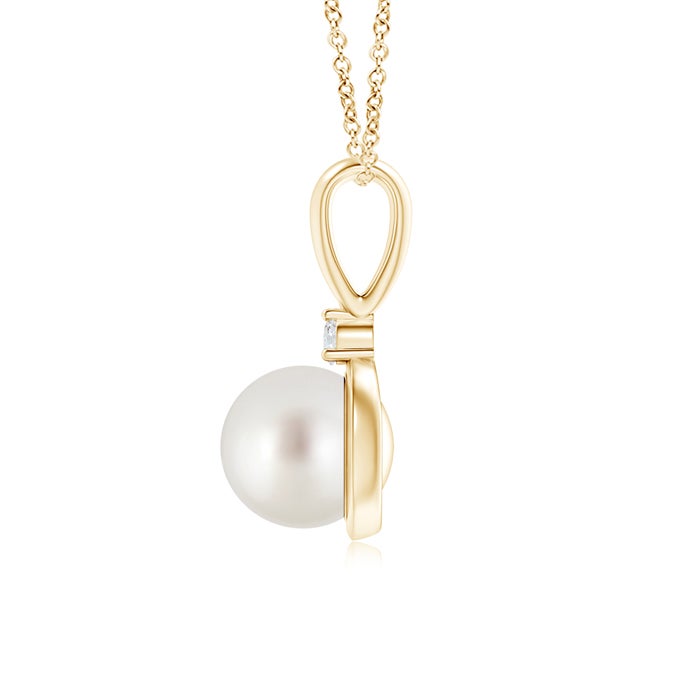 9mm AAA South Sea Pearl Loop Pendant with Diamond in Yellow Gold - side 1