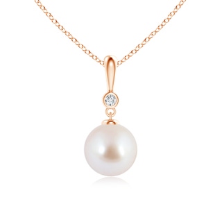8mm AAA Classic Japanese Akoya Pearl Drop Pendant with Diamond in Rose Gold