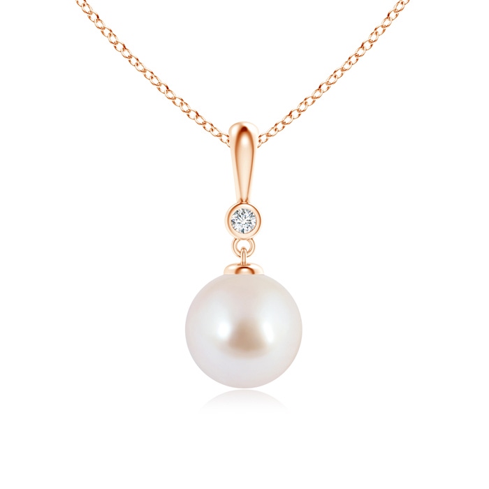 8mm AAA Classic Japanese Akoya Pearl Drop Pendant with Diamond in Rose Gold 