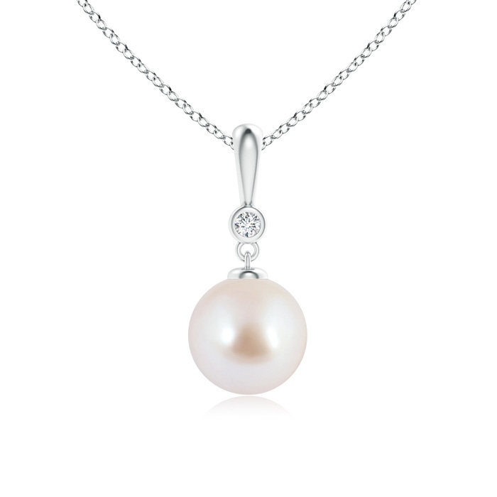 8mm AAA Classic Japanese Akoya Pearl Drop Pendant with Diamond in S999 Silver 