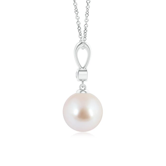 8mm AAA Classic Japanese Akoya Pearl Drop Pendant with Diamond in White Gold - side 1