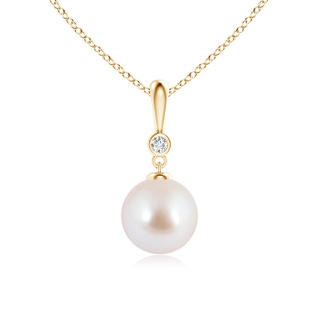 8mm AAA Classic Japanese Akoya Pearl Drop Pendant with Diamond in Yellow Gold