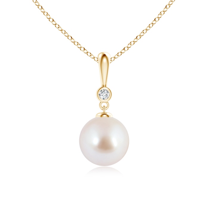 8mm AAA Classic Japanese Akoya Pearl Drop Pendant with Diamond in Yellow Gold 