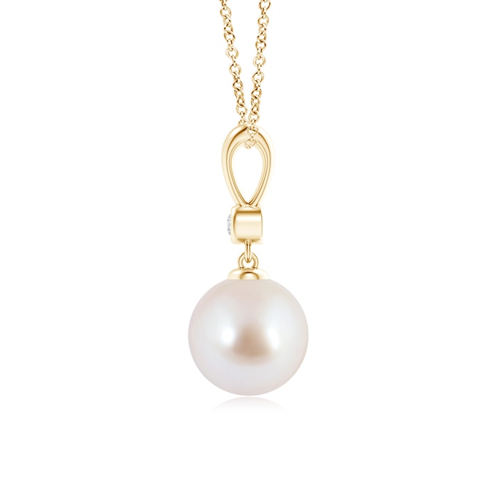 8mm AAA Classic Japanese Akoya Pearl Drop Pendant with Diamond in Yellow Gold product image