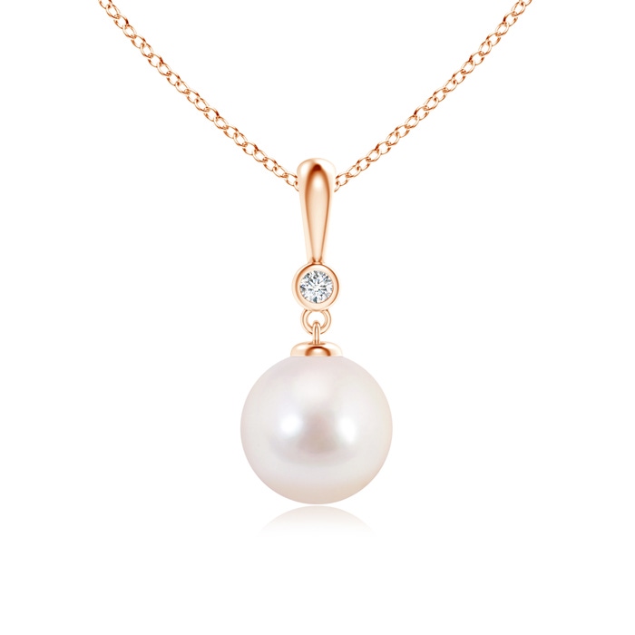8mm AAAA Classic Japanese Akoya Pearl Drop Pendant with Diamond in Rose Gold