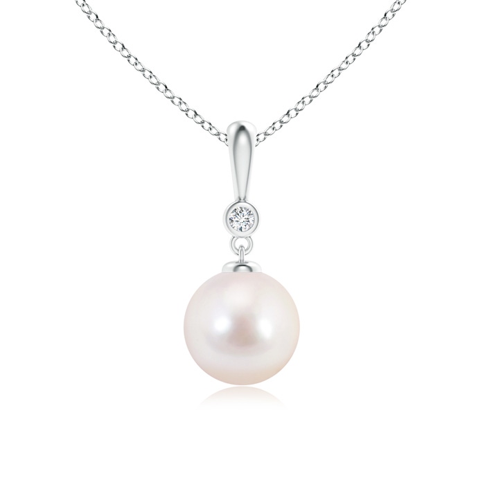 8mm AAAA Classic Japanese Akoya Pearl Drop Pendant with Diamond in S999 Silver