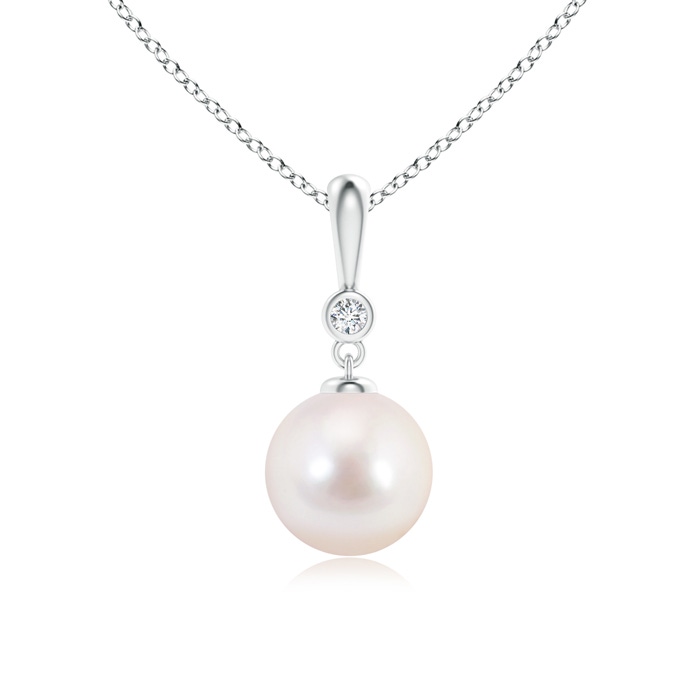 8mm AAAA Classic Japanese Akoya Pearl Drop Pendant with Diamond in S999 Silver 