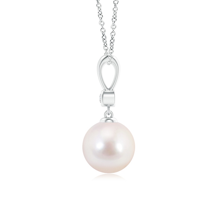 8mm AAAA Classic Japanese Akoya Pearl Drop Pendant with Diamond in S999 Silver product image