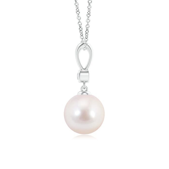 8mm AAAA Classic Japanese Akoya Pearl Drop Pendant with Diamond in White Gold