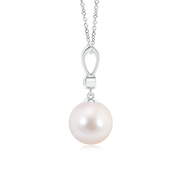 8mm AAAA Classic Japanese Akoya Pearl Drop Pendant with Diamond in White Gold product image