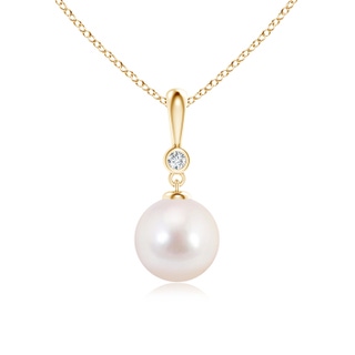 8mm AAAA Classic Japanese Akoya Pearl Drop Pendant with Diamond in Yellow Gold