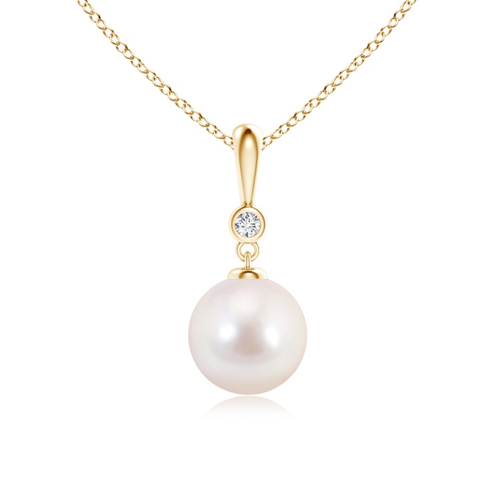 8mm AAAA Classic Japanese Akoya Pearl Drop Pendant with Diamond in Yellow Gold 