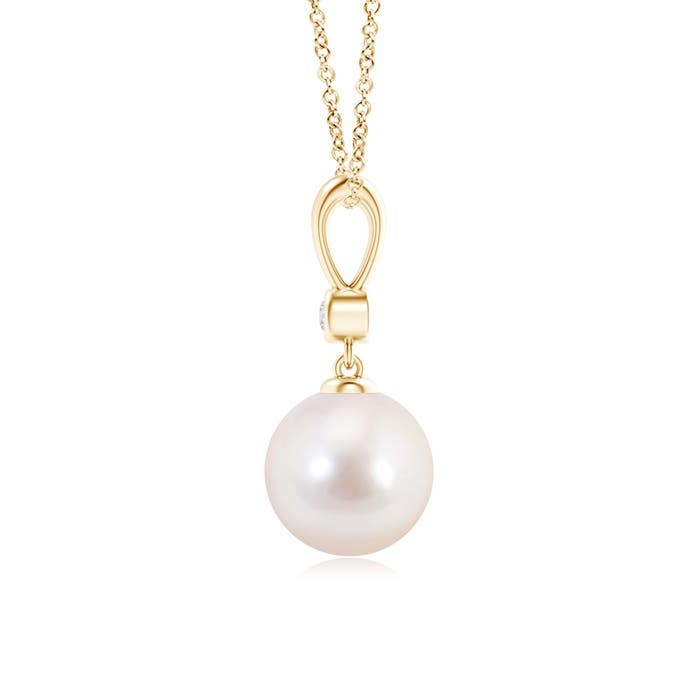 8mm AAAA Classic Japanese Akoya Pearl Drop Pendant with Diamond in Yellow Gold