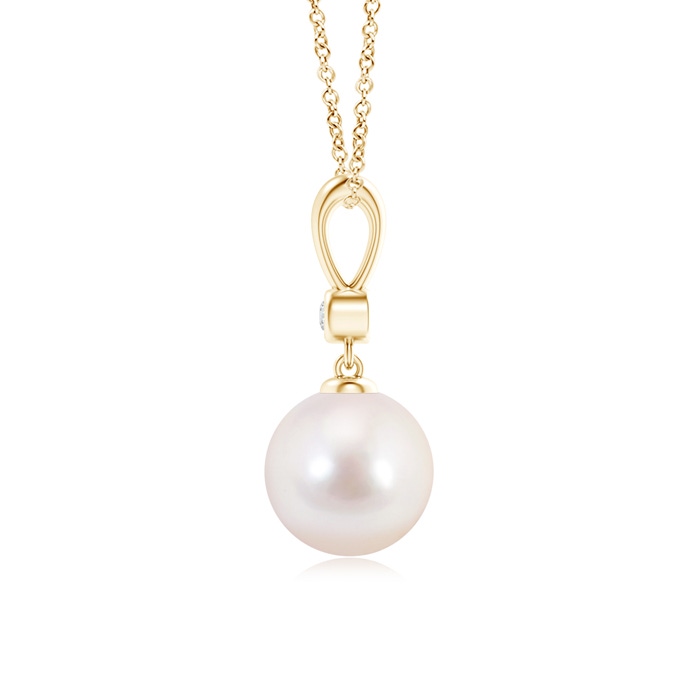 8mm AAAA Classic Japanese Akoya Pearl Drop Pendant with Diamond in Yellow Gold product image