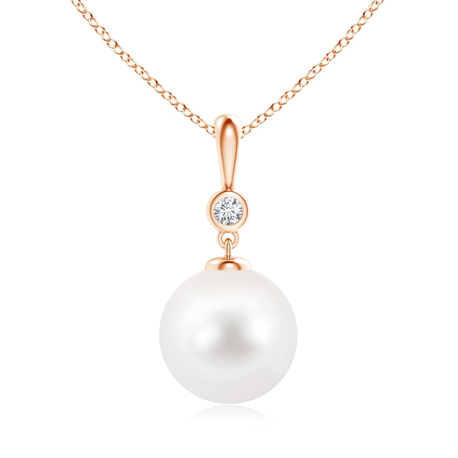 10mm AA Classic Freshwater Pearl Drop Pendant with Diamond in Rose Gold 