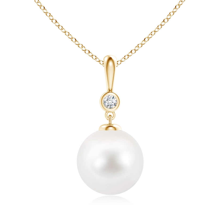 10mm AA Classic Freshwater Pearl Drop Pendant with Diamond in Yellow Gold 