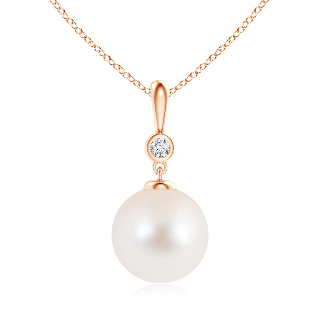 10mm AAA Classic Freshwater Pearl Drop Pendant with Diamond in Rose Gold