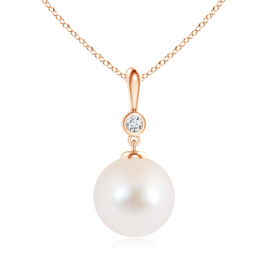 10mm AAA Classic Freshwater Pearl Drop Pendant with Diamond in Rose Gold 