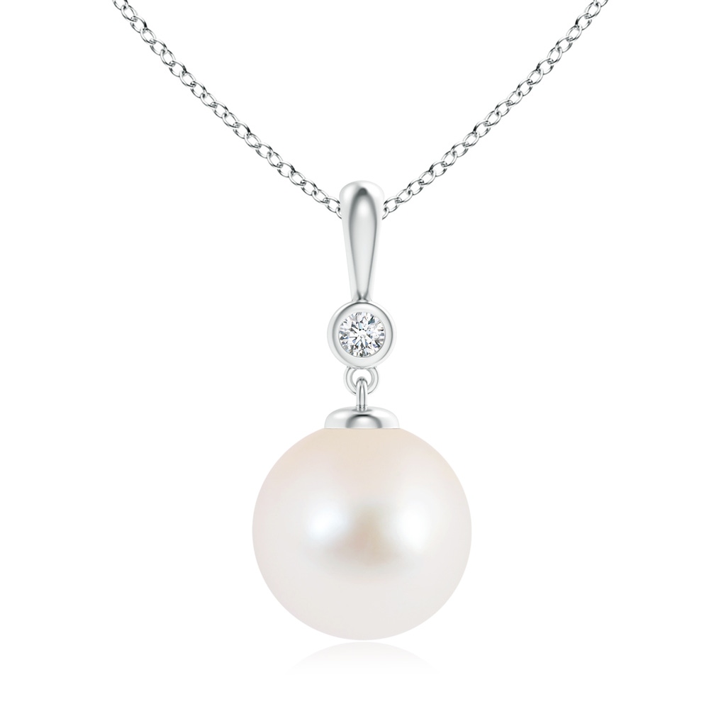 10mm AAA Classic Freshwater Pearl Drop Pendant with Diamond in White Gold