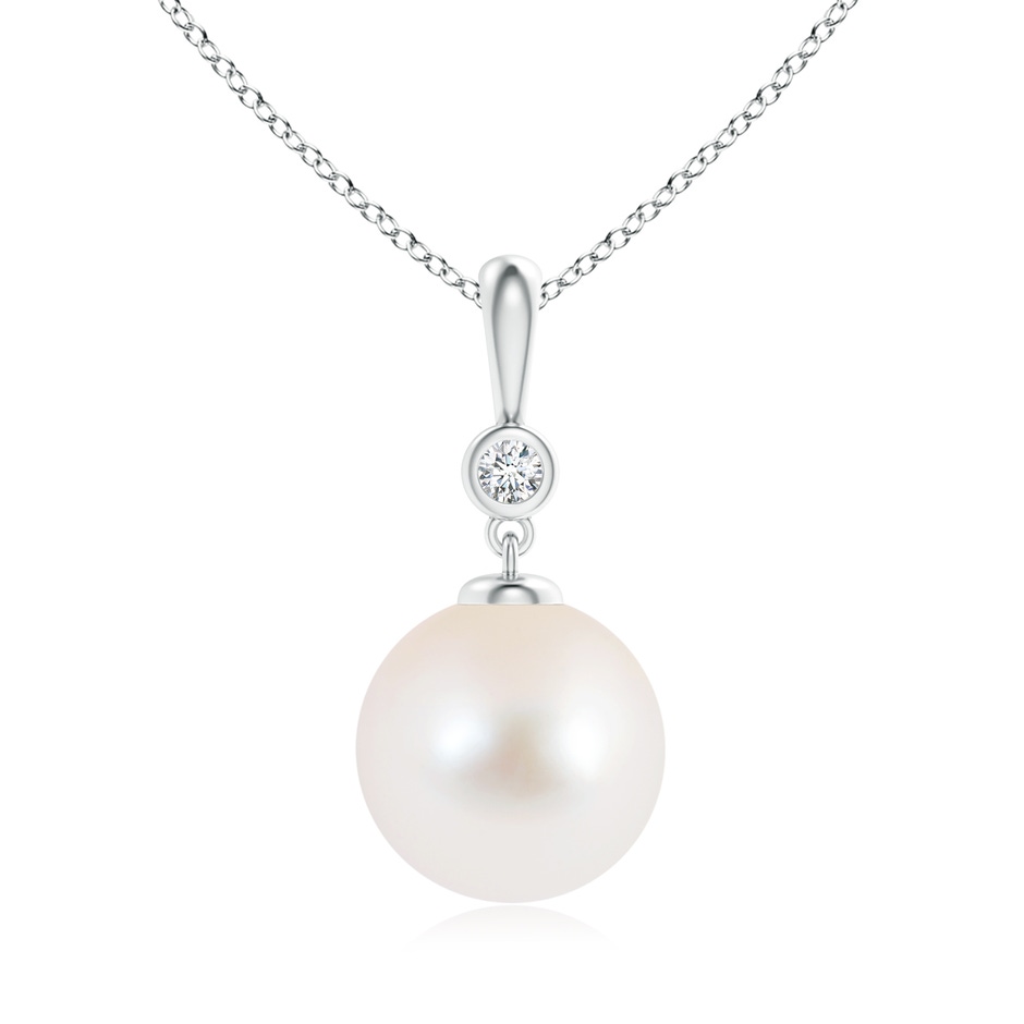 10mm AAA Classic Freshwater Pearl Drop Pendant with Diamond in White Gold 