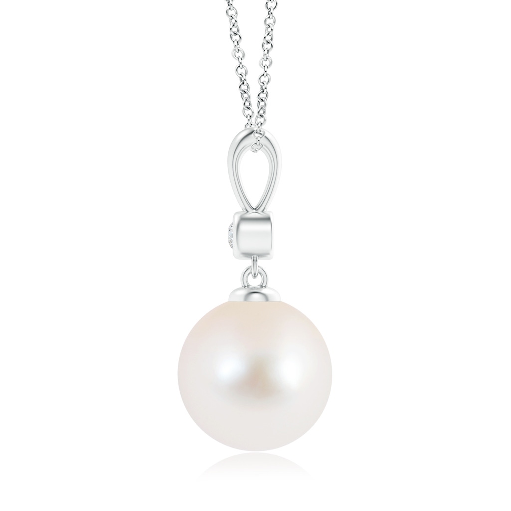 10mm AAA Classic Freshwater Pearl Drop Pendant with Diamond in White Gold Product Image
