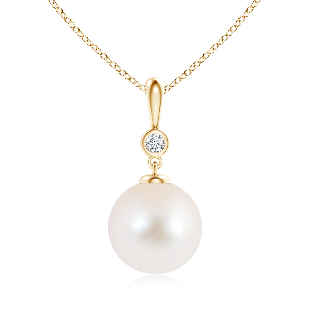 10mm AAA Classic Freshwater Pearl Drop Pendant with Diamond in Yellow Gold