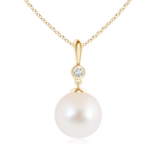 10mm AAA Classic Freshwater Pearl Drop Pendant with Diamond in Yellow Gold