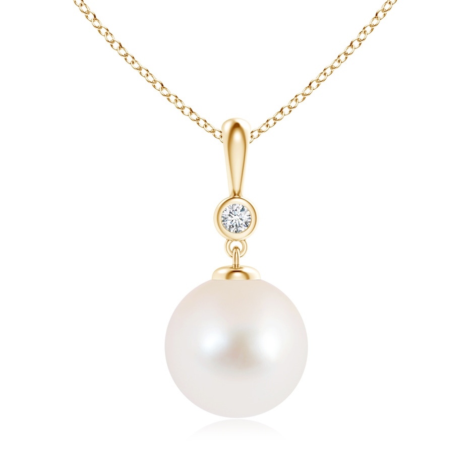 10mm AAA Classic Freshwater Pearl Drop Pendant with Diamond in Yellow Gold 