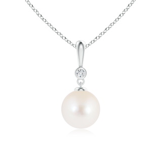 8mm AAA Classic Freshwater Pearl Drop Pendant with Diamond in White Gold