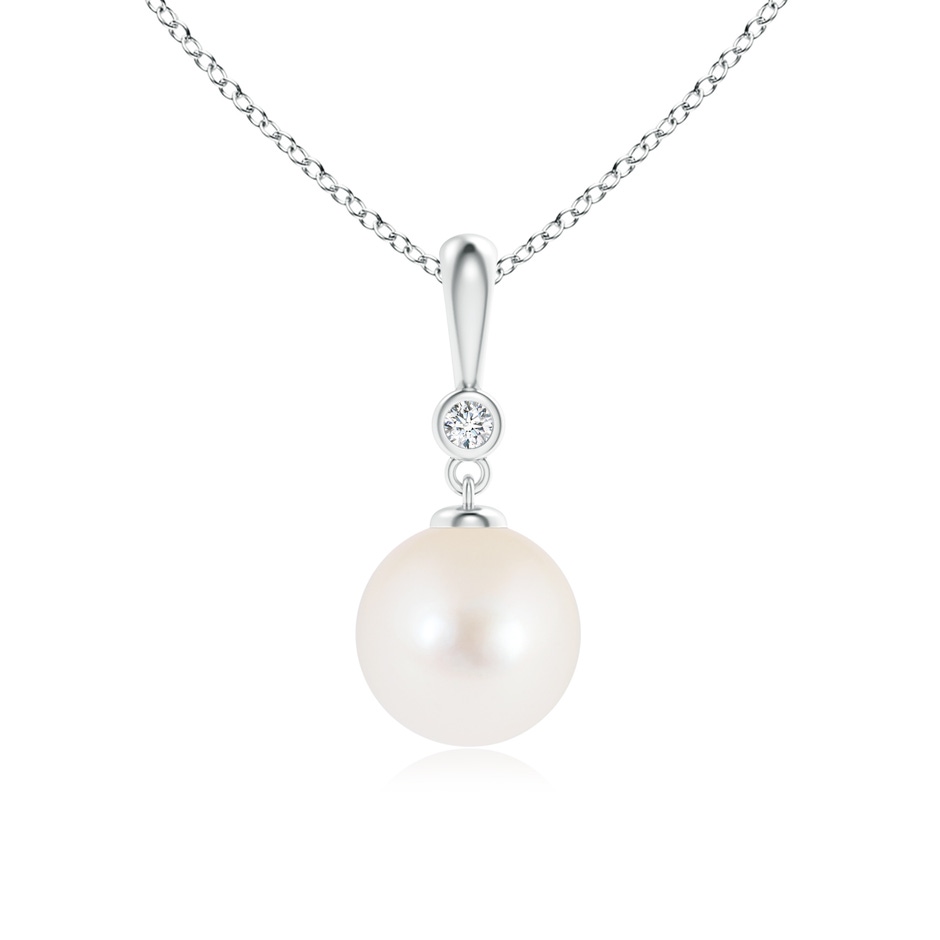 8mm AAA Classic Freshwater Pearl Drop Pendant with Diamond in White Gold 