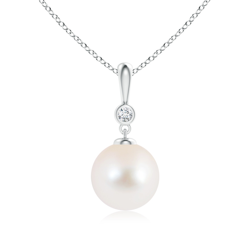 9mm AAA Classic Freshwater Pearl Drop Pendant with Diamond in White Gold