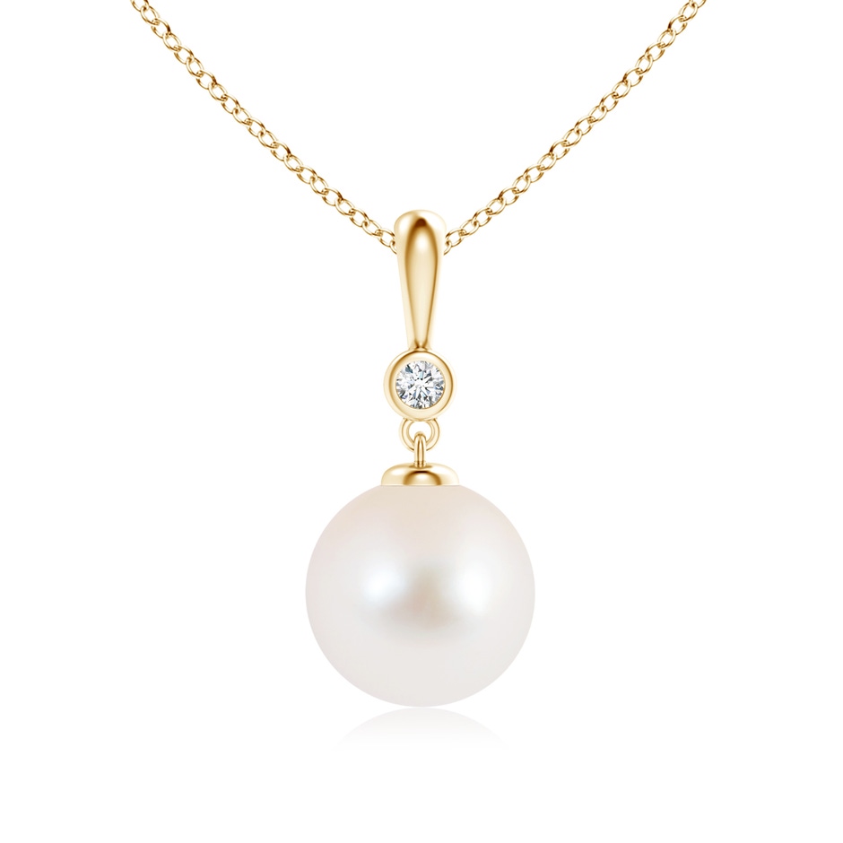 9mm AAA Classic Freshwater Pearl Drop Pendant with Diamond in Yellow Gold 