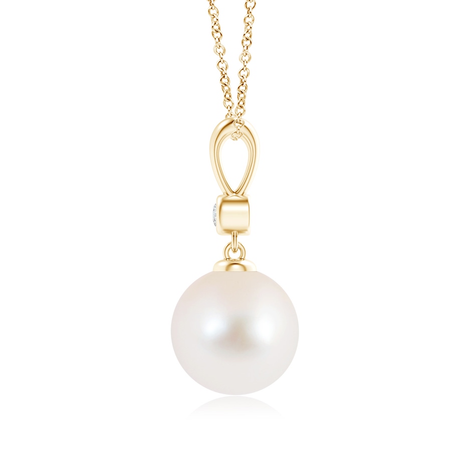 9mm AAA Classic Freshwater Pearl Drop Pendant with Diamond in Yellow Gold product image