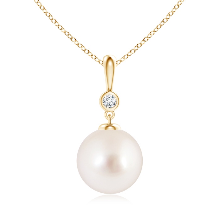 10mm AAAA Classic South Sea Pearl Drop Pendant with Diamond in Yellow Gold 