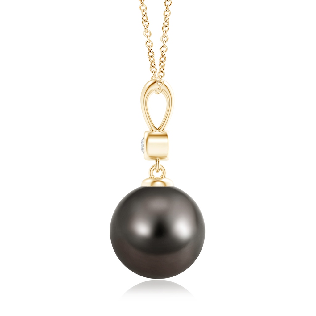 10mm AAA Classic Tahitian Pearl Drop Pendant with Diamond in Yellow Gold Product Image
