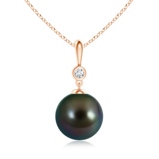 10mm AAAA Classic Tahitian Pearl Drop Pendant with Diamond in Rose Gold